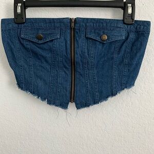 Women Denim Jean Blue Navy Bustier Crop Tube Top Corset Small Summer Sexy